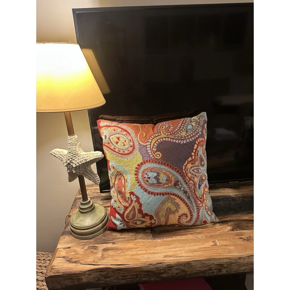 Pier 1 Imports Embroidered Paisley 18x18 Coastal Southwest Sunroom Pillow Cover